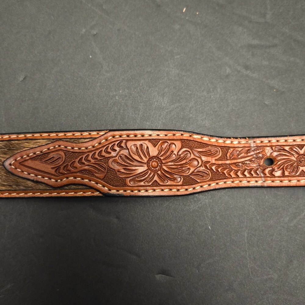 LEATHER COWHAIR BELT - Picture 4 of 7